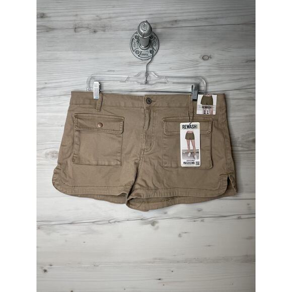 Rewash Shorts Womens 11 Tan Khaki Casual Utility Pockets Cotton Spandex Stretch - Picture 1 of 12